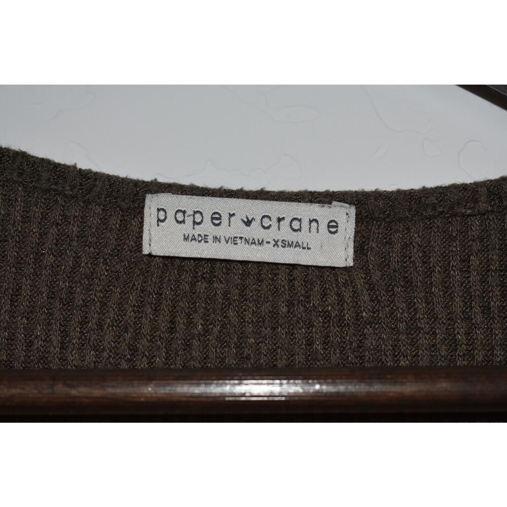 Paper Crane Ruffle Shoulder Ribbed Olive Sweater Size XS - Picture 3 of 4